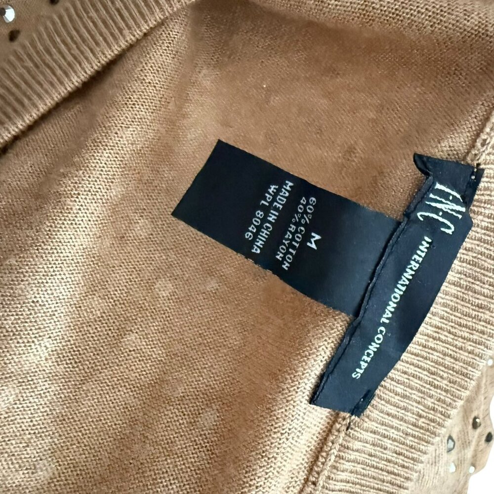 I.N.C. Tan knit Sweater embelished in rinestones M Medium long sleeve - Picture 6 of 6